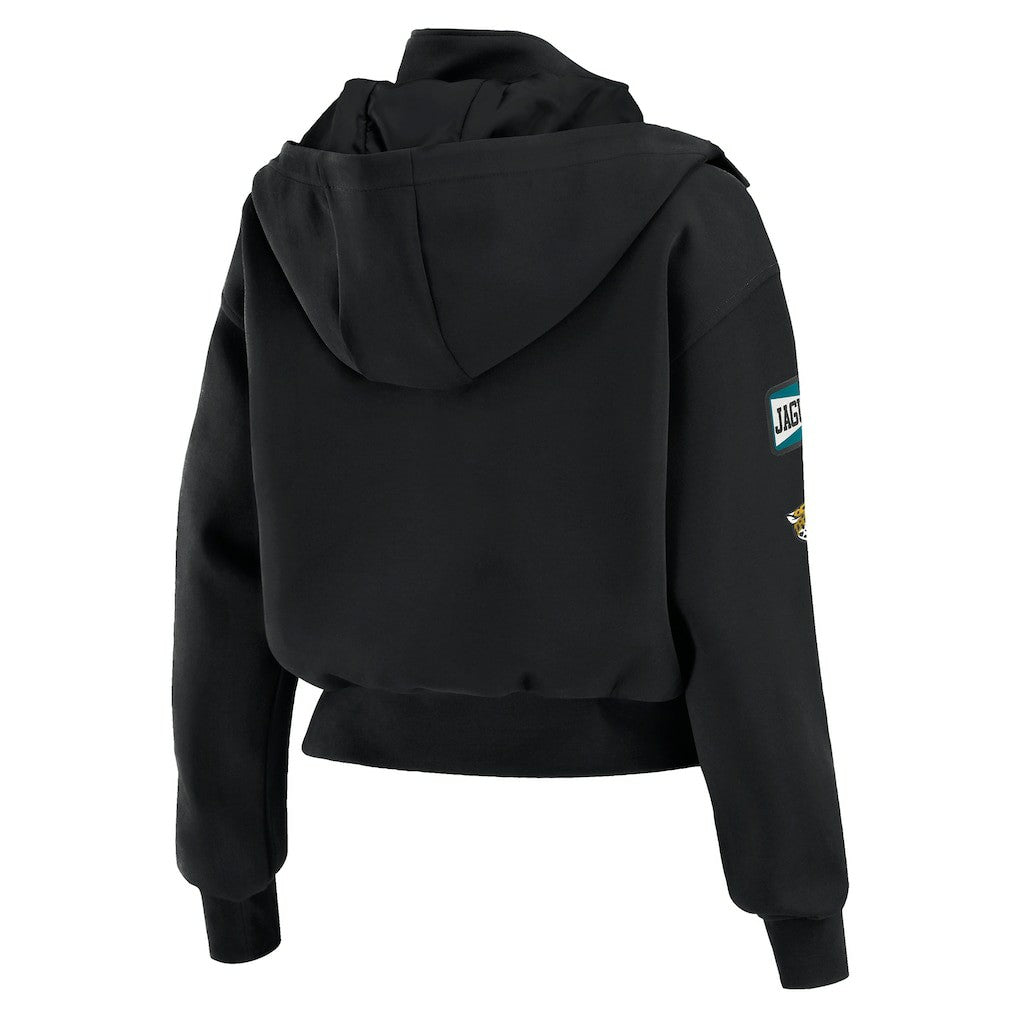 NFL Jacksonville Jaguars WEAR by Erin Andrews Women's Tri-Blend Patch Pocket Cropped Full-Zip Bomber Hoodie Jacket