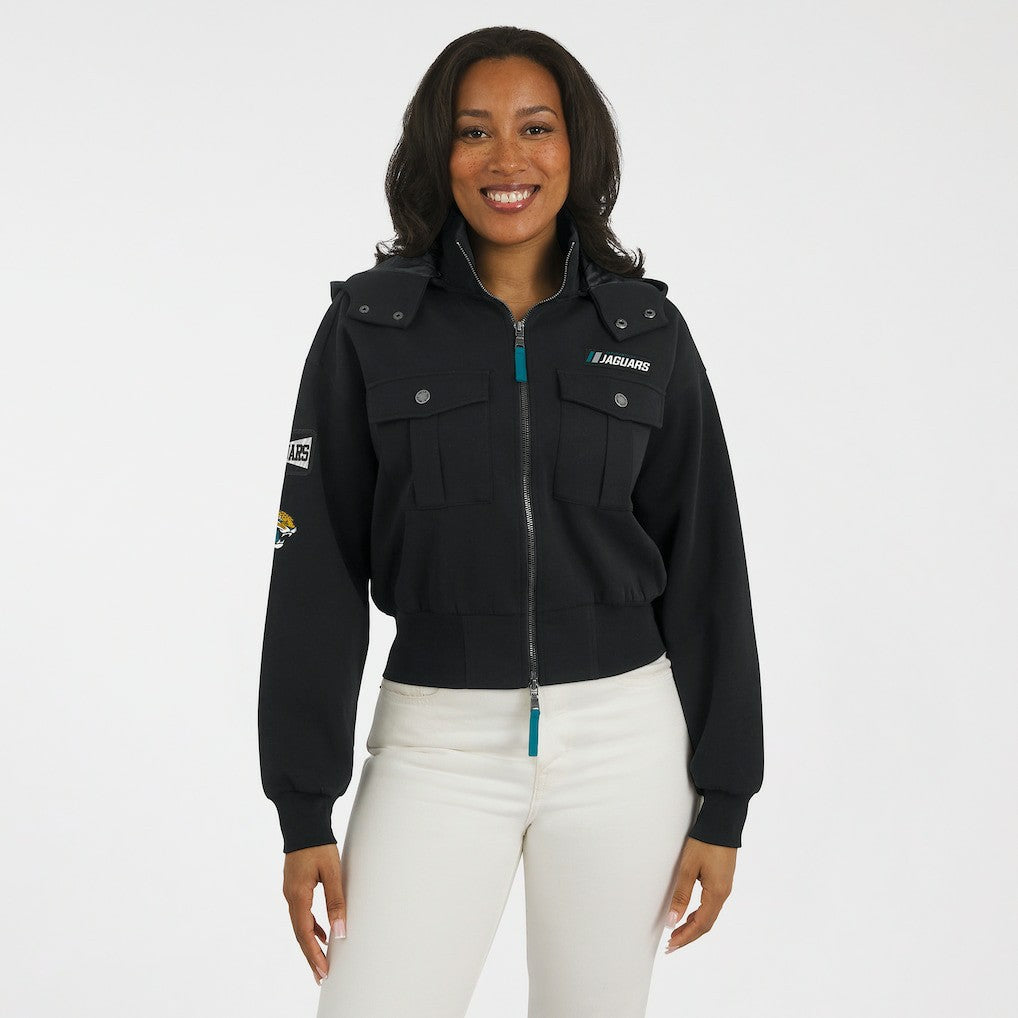NFL Jacksonville Jaguars WEAR by Erin Andrews Women's Tri-Blend Patch Pocket Cropped Full-Zip Bomber Hoodie Jacket