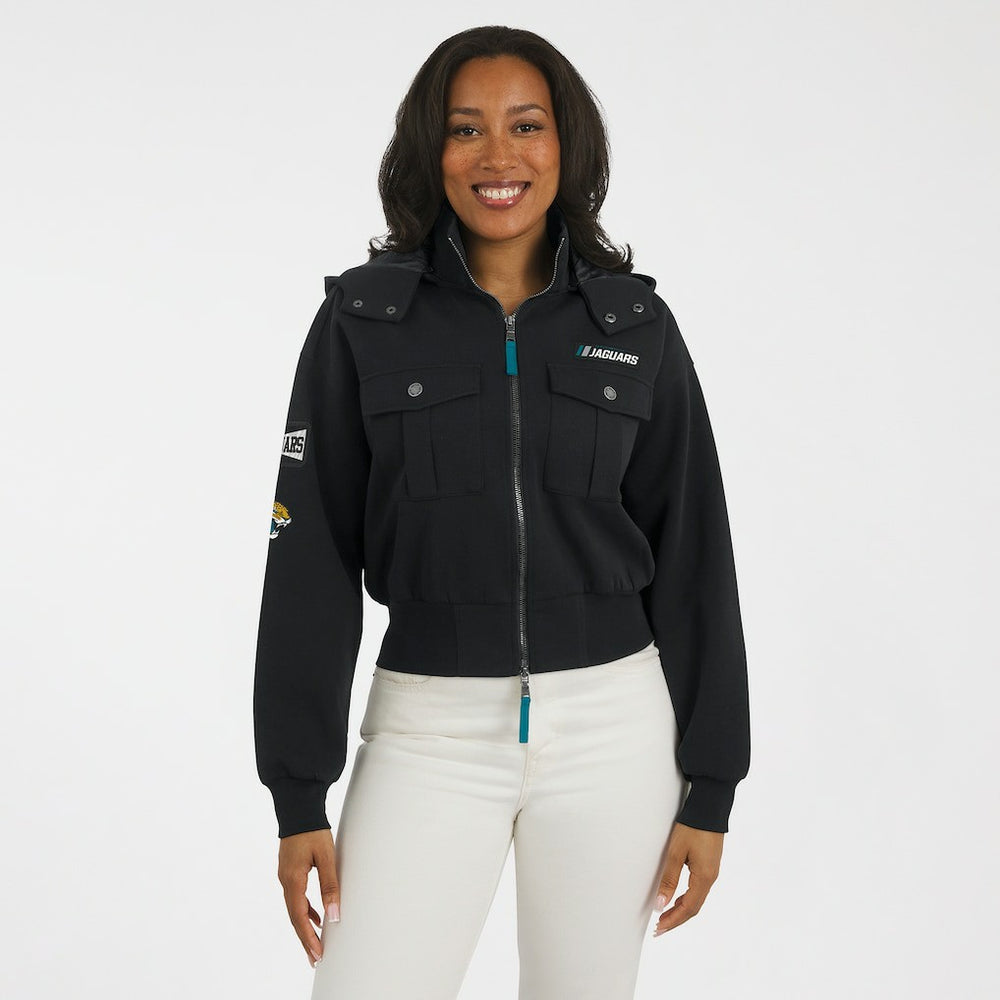 NFL Jacksonville Jaguars WEAR by Erin Andrews Women's Tri-Blend Patch Pocket Cropped Full-Zip Bomber Hoodie Jacket