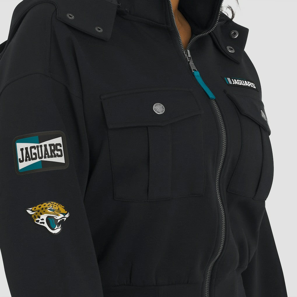 NFL Jacksonville Jaguars WEAR by Erin Andrews Women's Tri-Blend Patch Pocket Cropped Full-Zip Bomber Hoodie Jacket