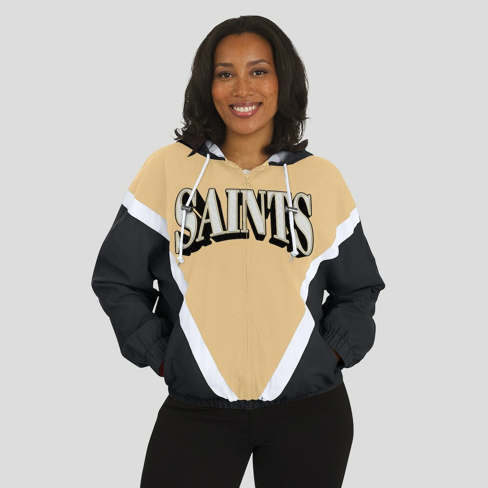 NFL New Orleans Saints WEAR by Erin Andrews Women's Retro Crinkle Full-Zip Hoodie Windbreaker