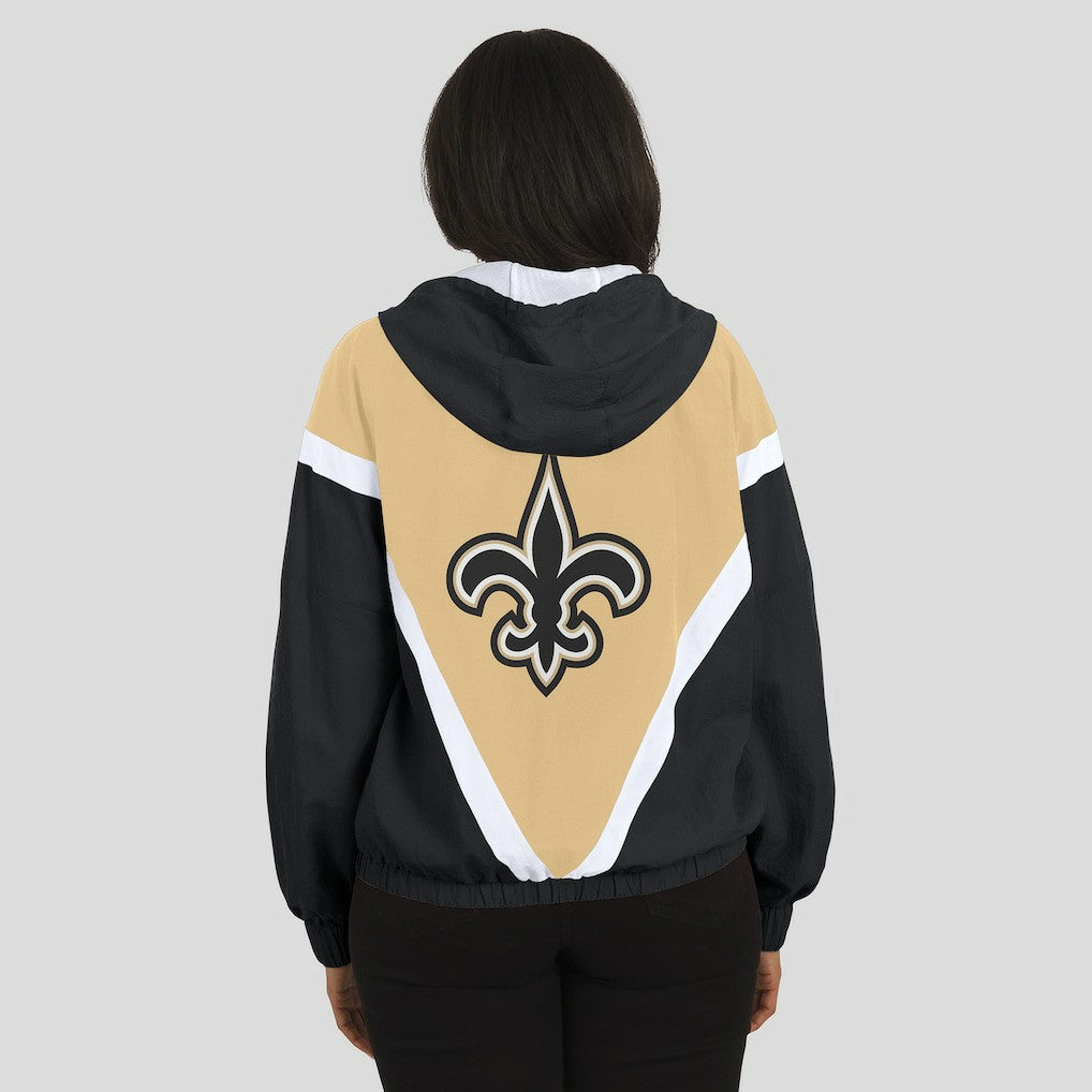 NFL New Orleans Saints WEAR by Erin Andrews Women's Retro Crinkle Full-Zip Hoodie Windbreaker