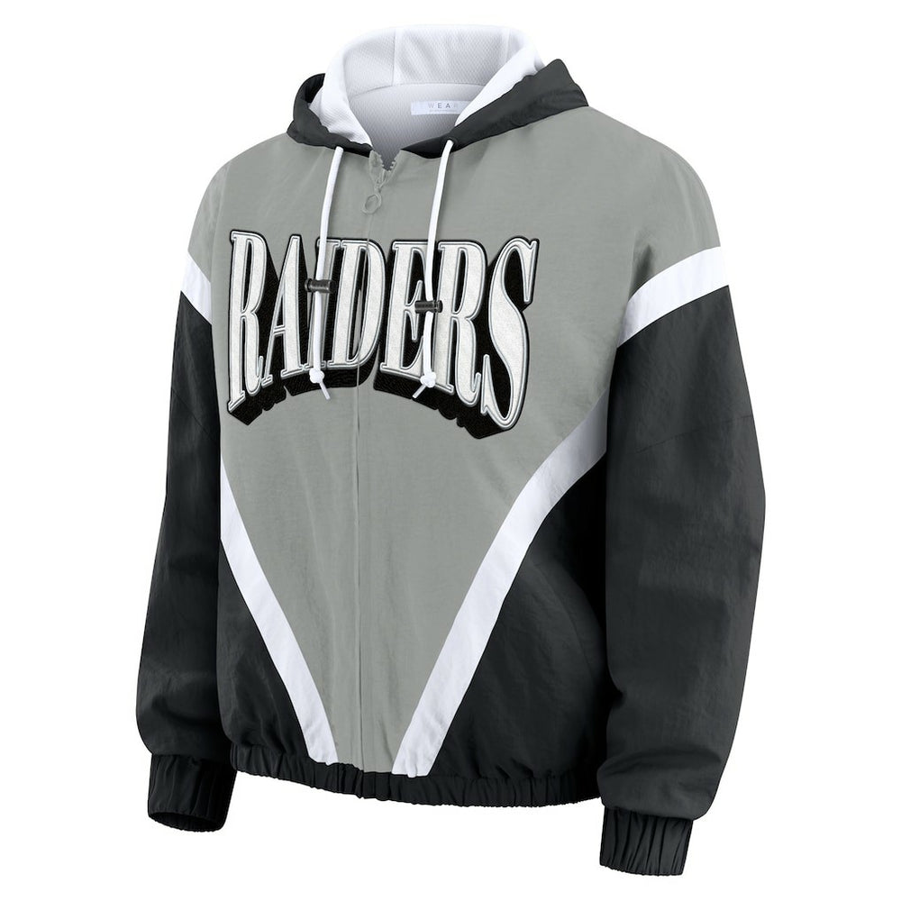 NFL Las Vegas Raiders WEAR by Erin Andrews Women's Retro Crinkle Full-Zip Hoodie Windbreaker