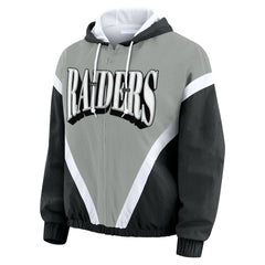 NFL Las Vegas Raiders WEAR by Erin Andrews Women's Retro Crinkle Full-Zip Hoodie Windbreaker