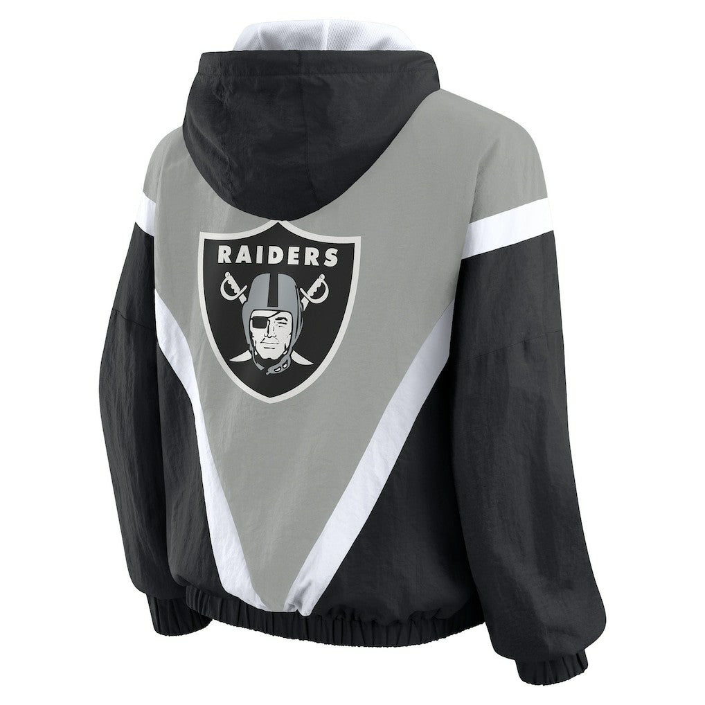 NFL Las Vegas Raiders WEAR by Erin Andrews Women's Retro Crinkle Full-Zip Hoodie Windbreaker