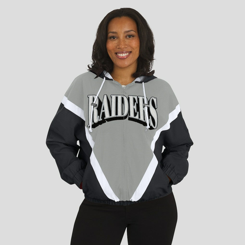 NFL Las Vegas Raiders WEAR by Erin Andrews Women's Retro Crinkle Full-Zip Hoodie Windbreaker