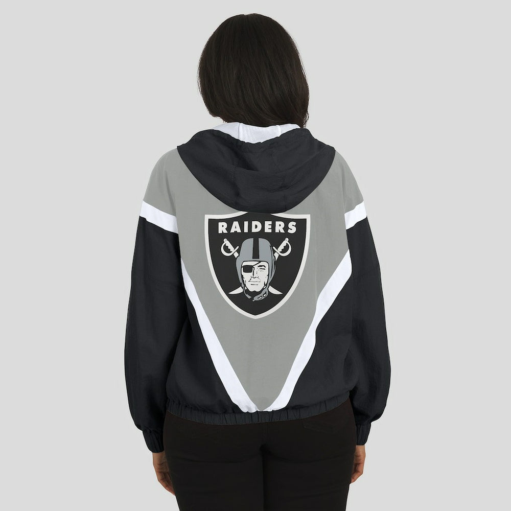 NFL Las Vegas Raiders WEAR by Erin Andrews Women's Retro Crinkle Full-Zip Hoodie Windbreaker