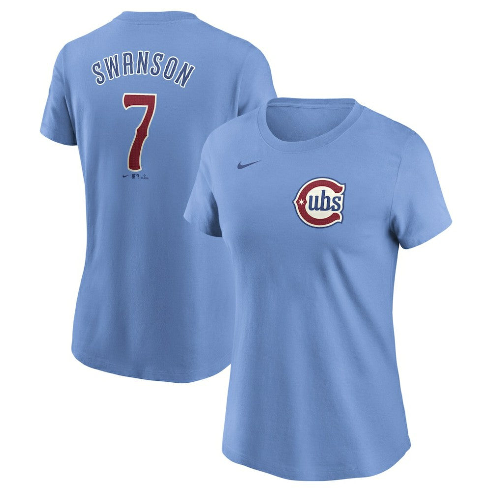 Dansby Swanson Chicago Cubs Women's Cooperstown Collection Fuse Name & Number T-Shirt - Light Blue | Nike