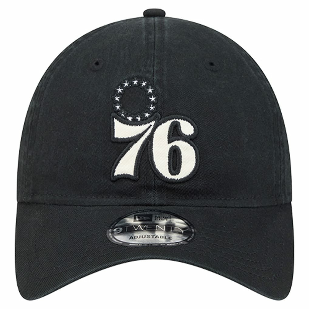 Philadelphia 76ers Stamp Fabric Applique 9TWENTY Adjustable Hat - Black | New Era for sale