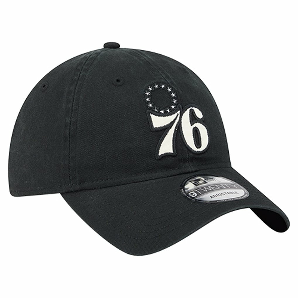 Philadelphia 76ers Stamp Fabric Applique 9TWENTY Adjustable Hat - Black | New Era for sale