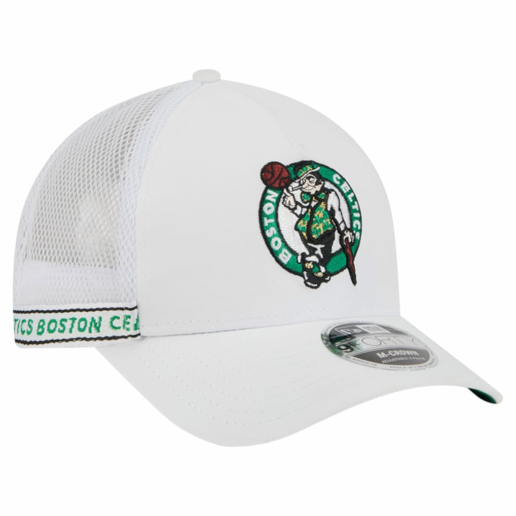 Boston Celtics Featherweight Team Tape 9FORTY M-Crown A-Frame Adjustable Hat - White | New Era on sale