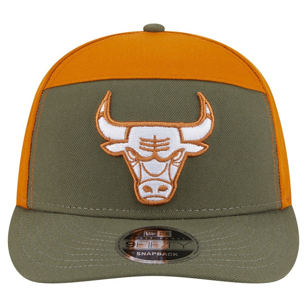 Chicago Bulls Two-Tone Color Pack Split Panel 9FIFTY Adjustable Hat - Olive/Burnt Orange | New Era sale