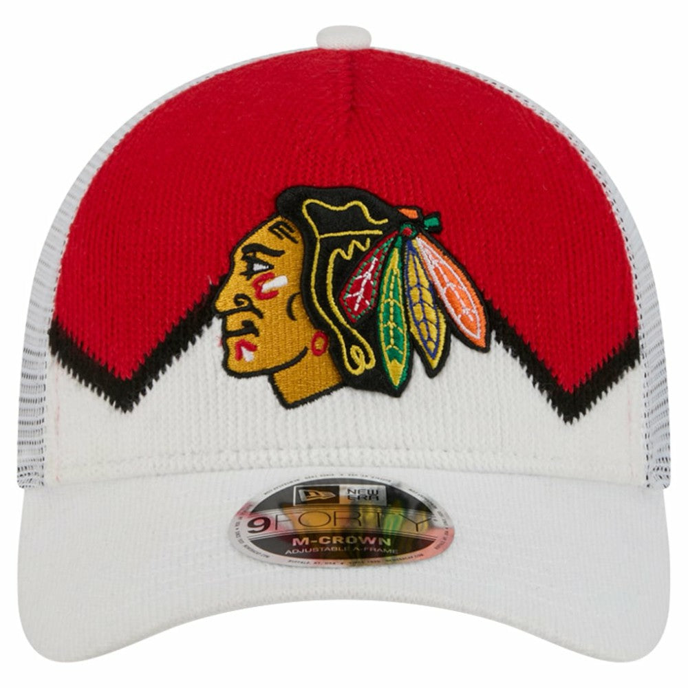 Chicago Blackhawks New Era Hockey Sock 9FORTY A-Frame M-Crown Adjustable Trucker Hat