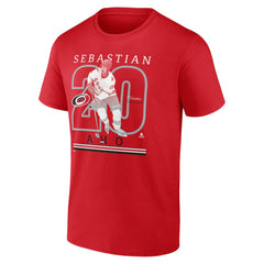 Sebastian Aho Carolina Hurricanes Fanatics Authentic Stack Name & Number T-Shirt