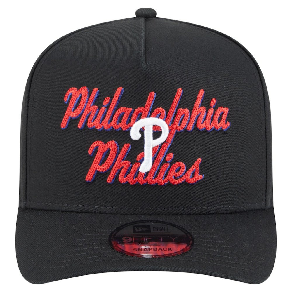 Philadelphia Phillies Chainstitch 9FIFTY A-Frame Snapback Hat - Black | New Era