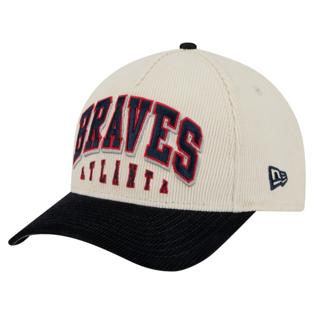 Atlanta Braves Sided Corduroy 9FORTY A-Frame Adjustable Hat - Cream/Navy | New Era