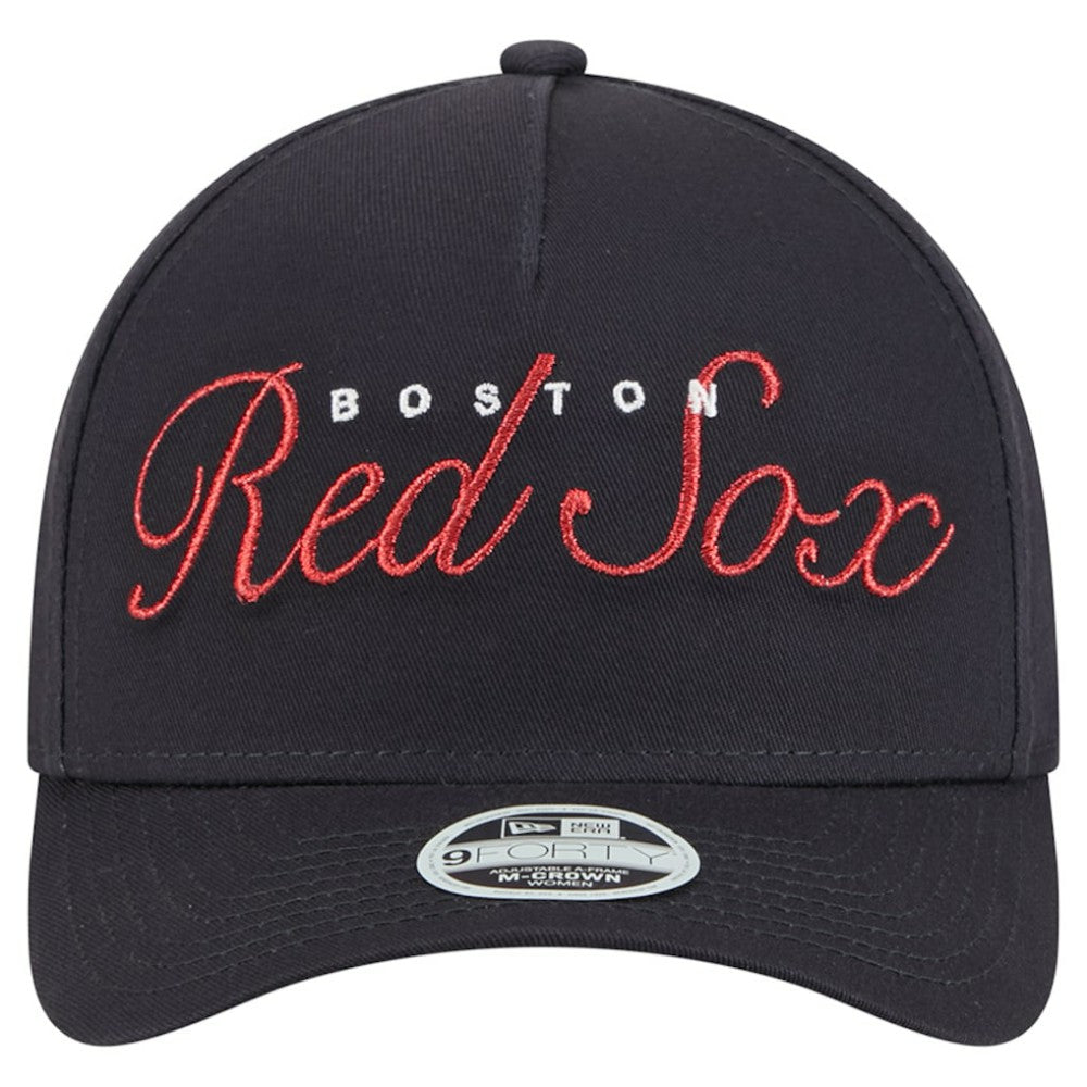 Boston Red Sox Women's Metallic A-Frame 9FORTY Adjustable Hat - Navy | New Era