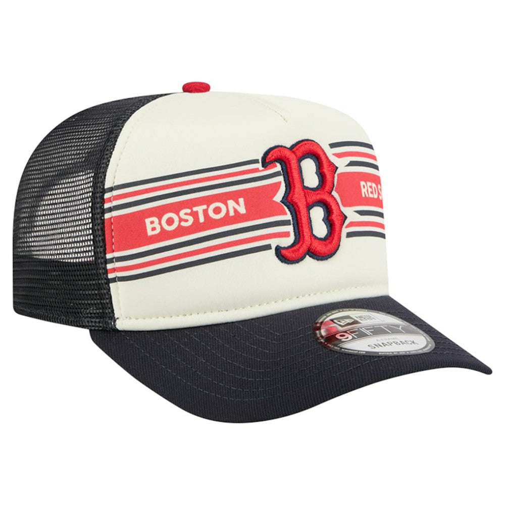Boston Red Sox Banner A-Frame 9FIFTY Trucker Snapback Hat - Cream/Navy | New Era