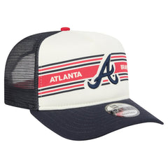 Atlanta Braves Banner A-Frame 9FIFTY Trucker Snapback Hat - Cream/Navy | New Era
