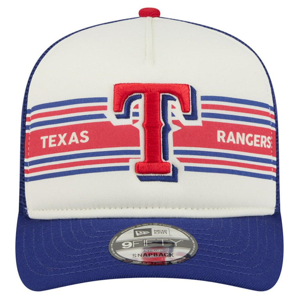 Texas Rangers Banner A-Frame 9FIFTY Trucker Snapback Hat - Cream/Royal | New Era