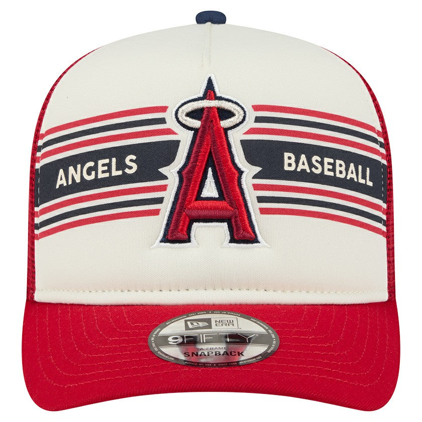 Los Angeles Angels Banner A-Frame 9FIFTY Trucker Snapback Hat - Cream/Red | New Era