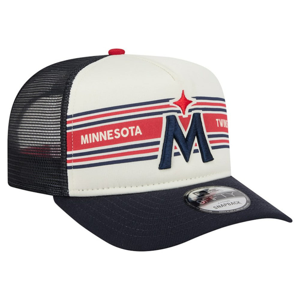 Minnesota Twins Banner A-Frame 9FIFTY Trucker Snapback Hat - Cream/Navy | New Era