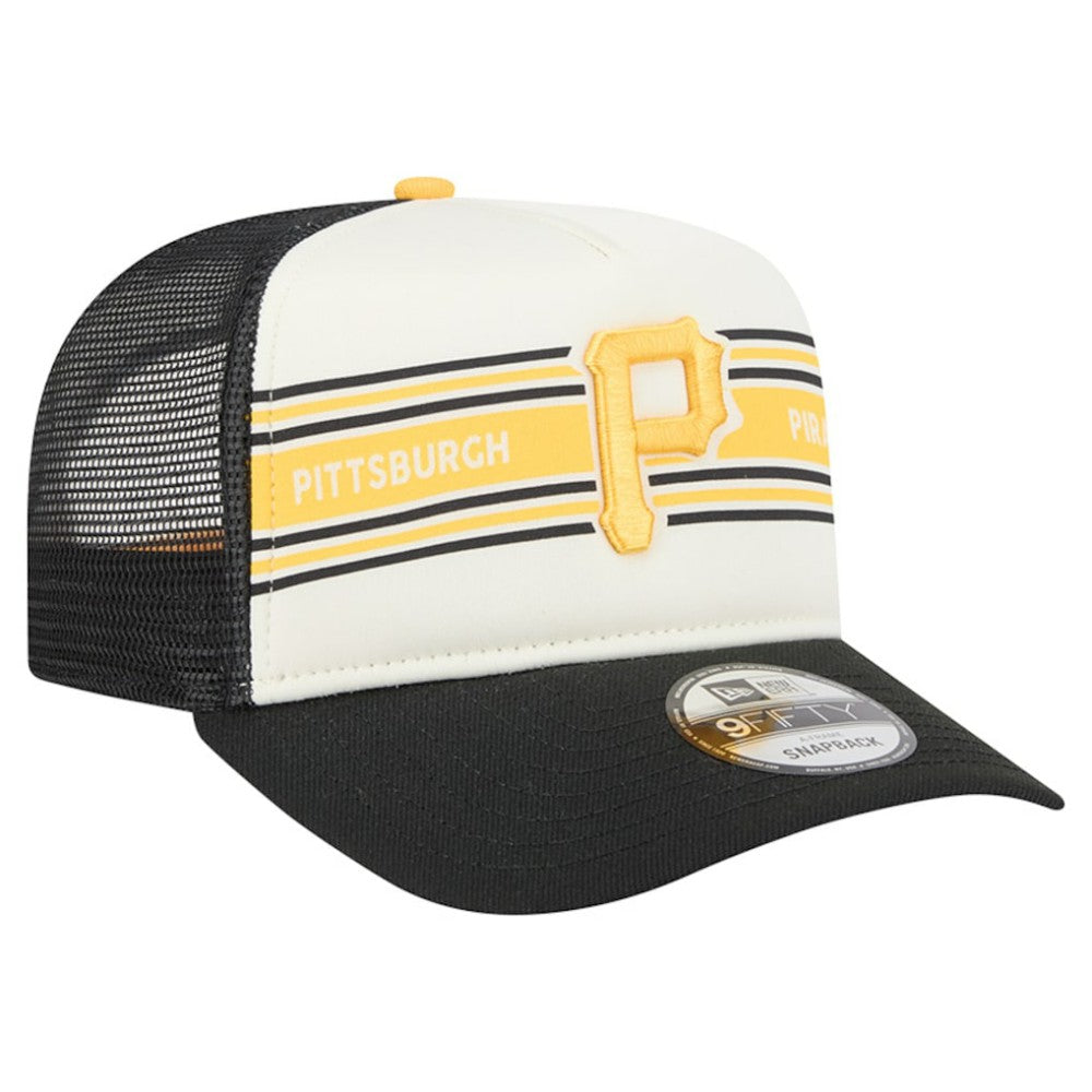 Pittsburgh Pirates Banner A-Frame 9FIFTY Trucker Snapback Hat - Cream/Black | New Era