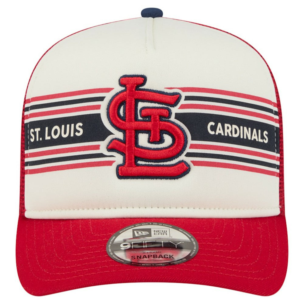 St. Louis Cardinals Banner A-Frame 9FIFTY Trucker Snapback Hat - Cream/Red | New Era