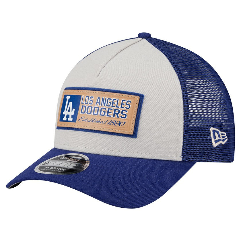 Los Angeles Dodgers Text A-Frame Trucker 9FORTY Hat - Stone/Royal | New Era