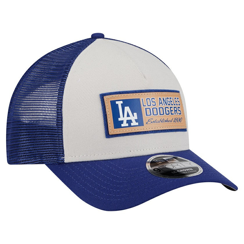 Los Angeles Dodgers Text A-Frame Trucker 9FORTY Hat - Stone/Royal | New Era