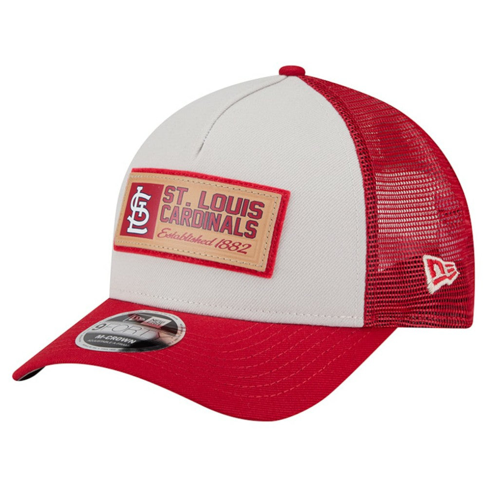 St. Louis Cardinals Text A-Frame Trucker 9FORTY Hat - Stone/Red | New Era