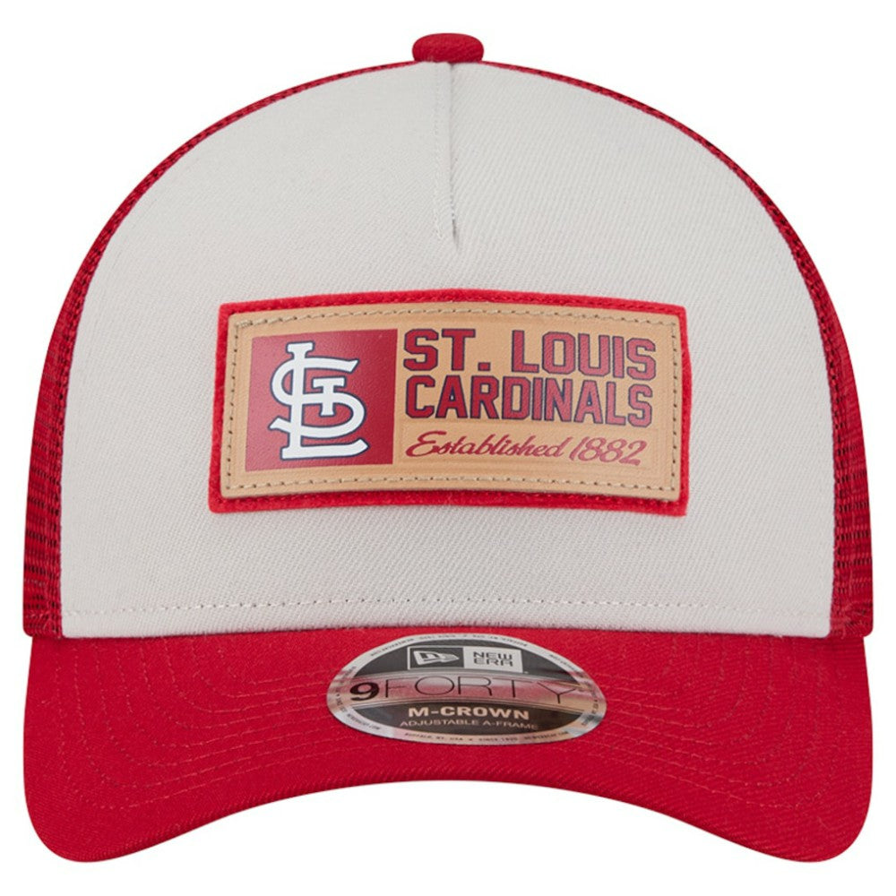 St. Louis Cardinals Text A-Frame Trucker 9FORTY Hat - Stone/Red | New Era