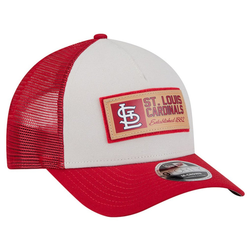 St. Louis Cardinals Text A-Frame Trucker 9FORTY Hat - Stone/Red | New Era
