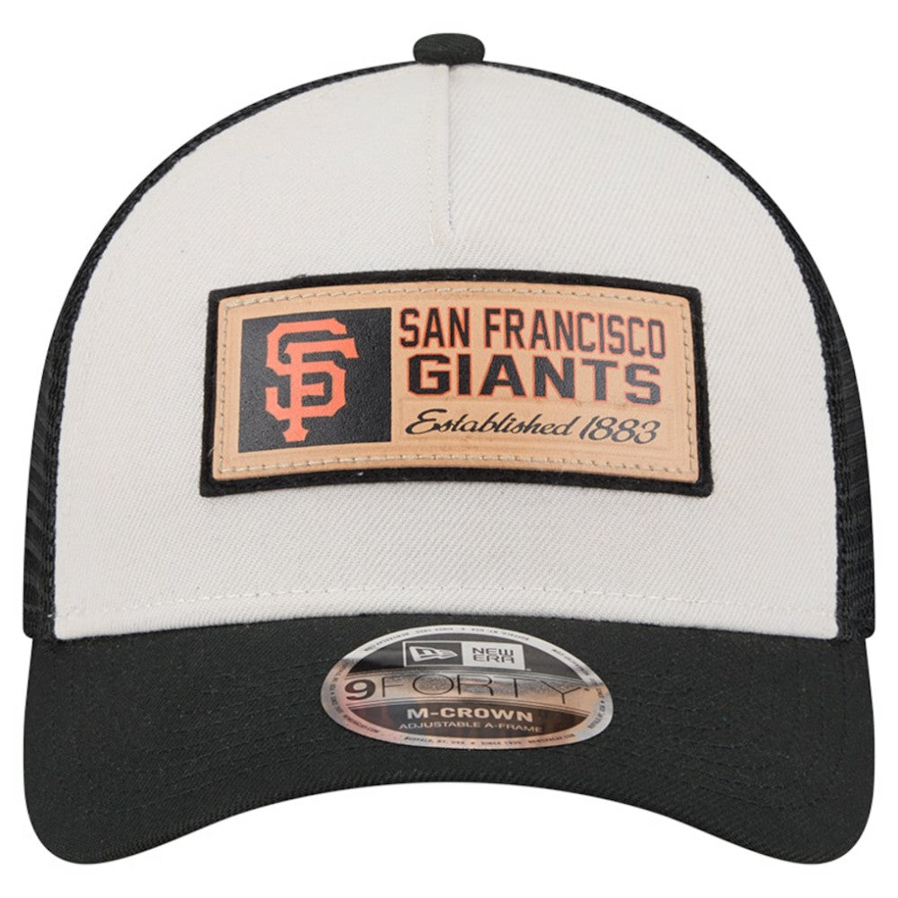 San Francisco Giants Text A-Frame Trucker 9FORTY Hat - Stone/Black | New Era