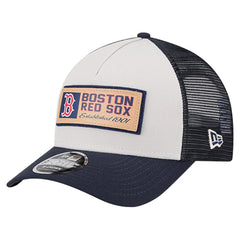 Boston Red Sox Text A-Frame Trucker 9FORTY Hat - Stone/Navy | New Era