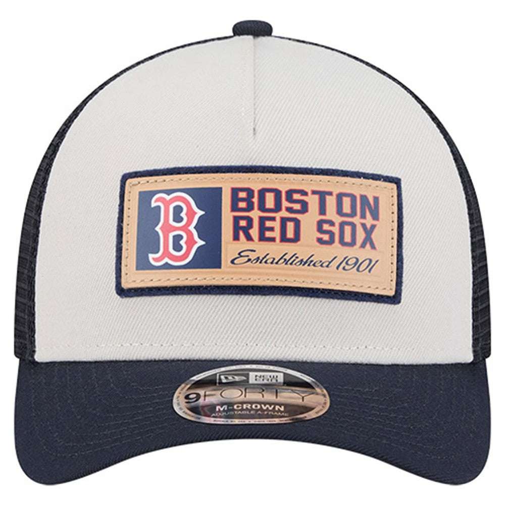Boston Red Sox Text A-Frame Trucker 9FORTY Hat - Stone/Navy | New Era
