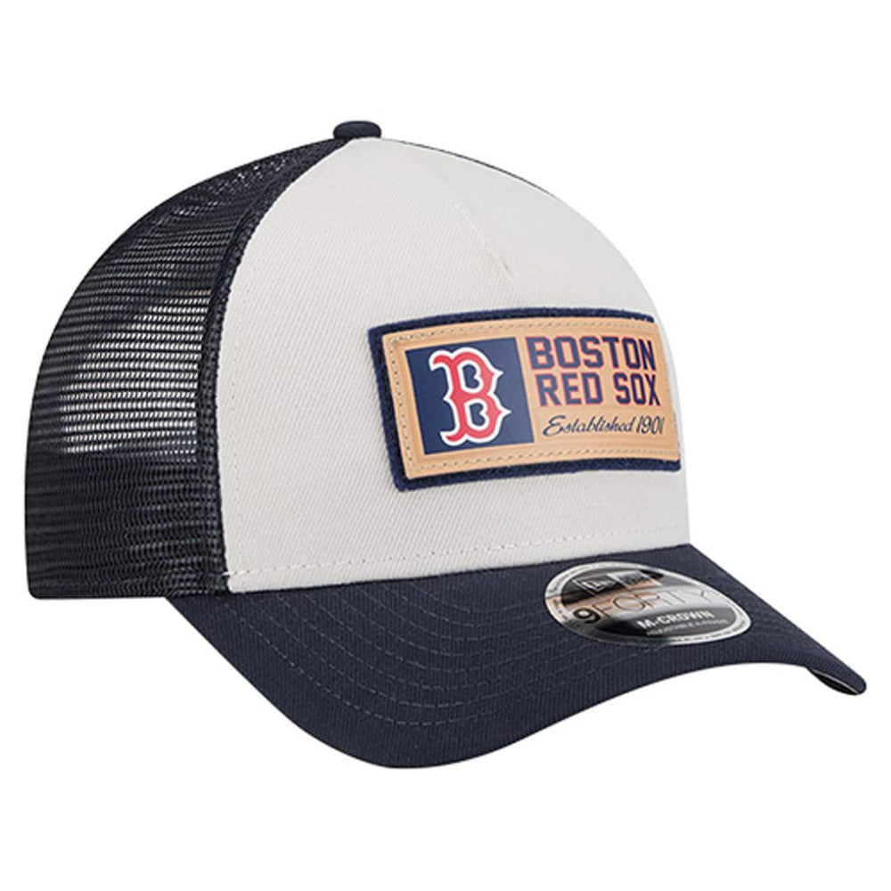 Boston Red Sox Text A-Frame Trucker 9FORTY Hat - Stone/Navy | New Era