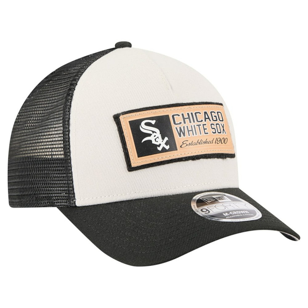 Chicago White Sox Text A-Frame Trucker 9FORTY Hat - Stone/Black | New Era