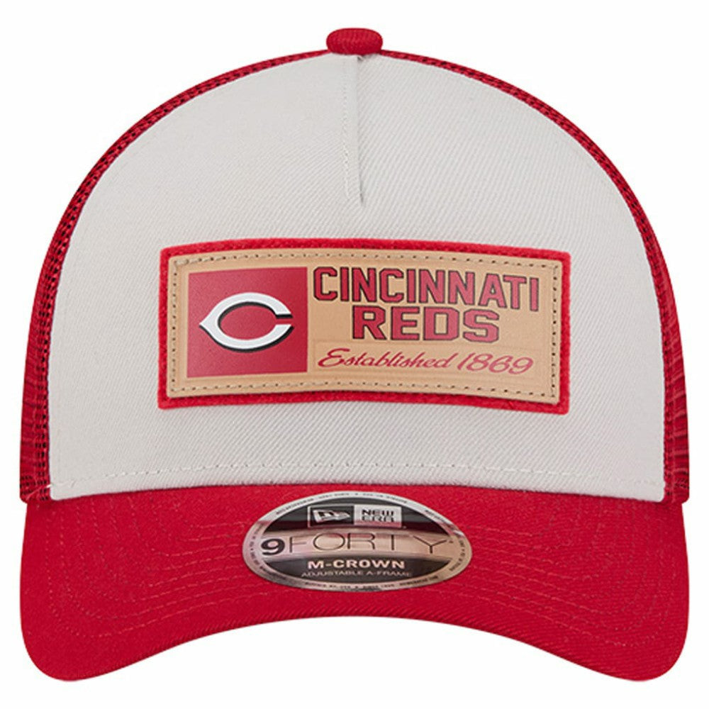 Cincinnati Reds Text A-Frame Trucker 9FORTY Hat - Stone/Red | New Era