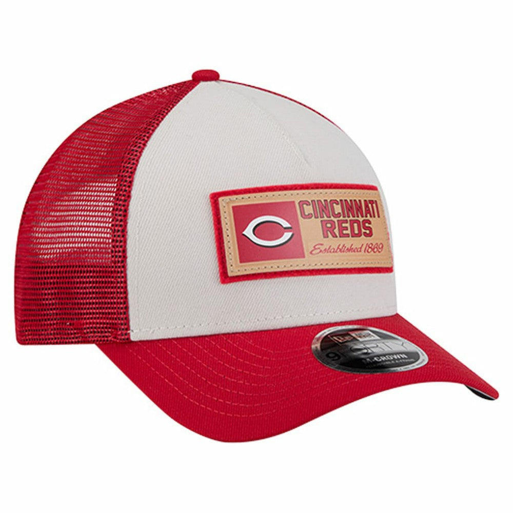 Cincinnati Reds Text A-Frame Trucker 9FORTY Hat - Stone/Red | New Era