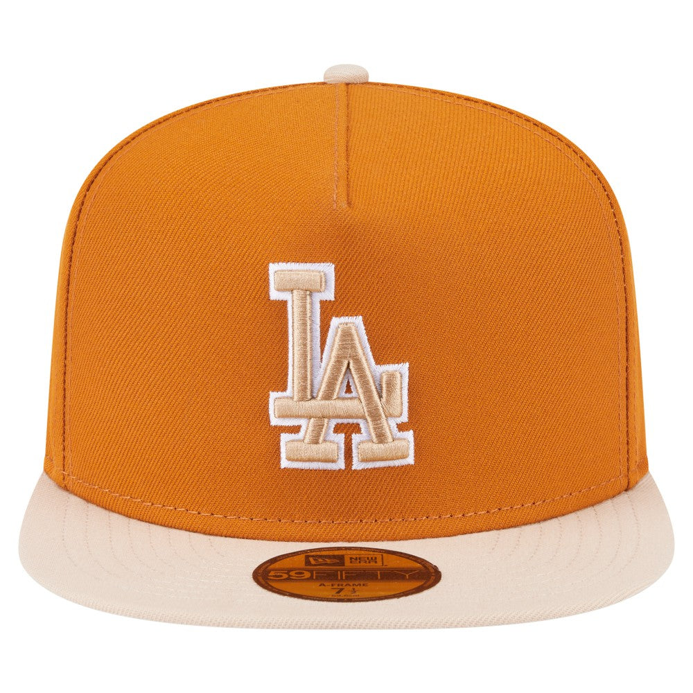 Los Angeles Dodgers Two-Tone Color Pack A-Frame 59FIFTY Fitted Hat - Orange/Light Beige | New Era
