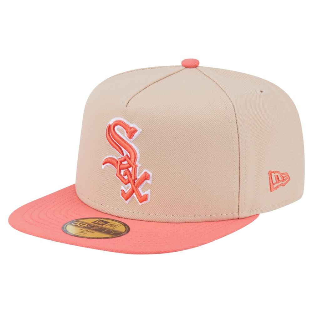 Chicago White Sox Two-Tone Color Pack A-Frame 59FIFTY Fitted Hat - Light Beige/Coral | New Era