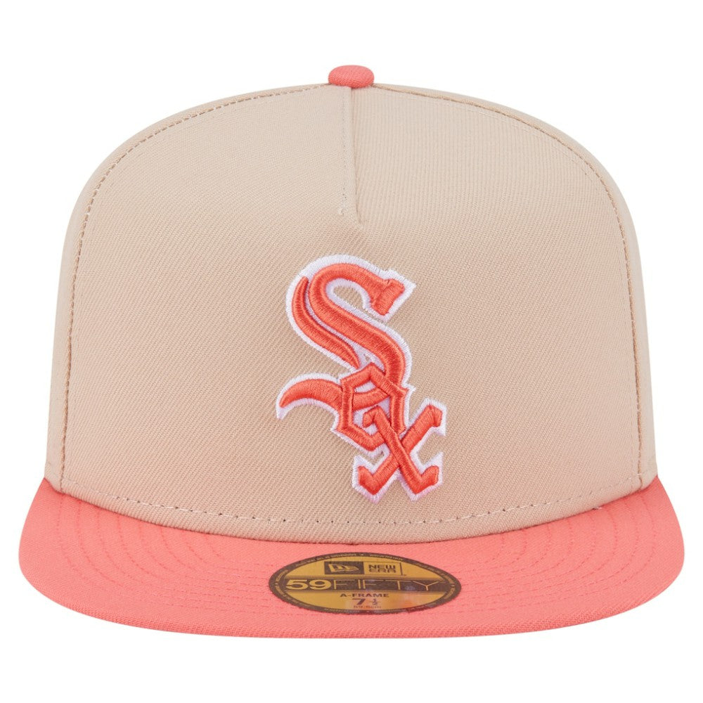 Chicago White Sox Two-Tone Color Pack A-Frame 59FIFTY Fitted Hat - Light Beige/Coral | New Era