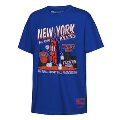 New York Knicks Youth Retro Mascot Script T-Shirt - Blue | Mitchell & Ness discount