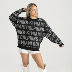 NFL Miami Dolphins Gameday Couture Women's Oversized Hype Era Rhinestone Text Sweatshirt