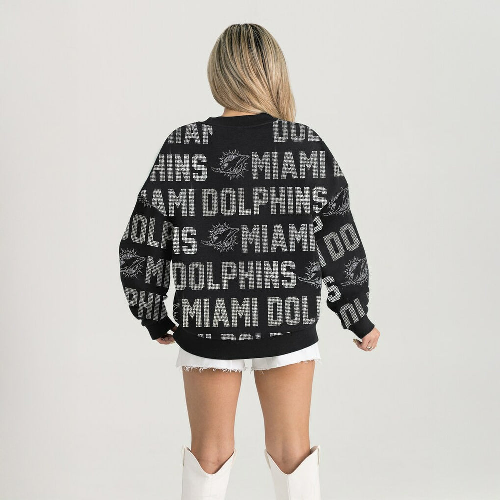 NFL Miami Dolphins Gameday Couture Women's Oversized Hype Era Rhinestone Text Sweatshirt
