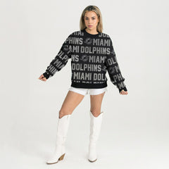 NFL Miami Dolphins Gameday Couture Women's Oversized Hype Era Rhinestone Text Sweatshirt