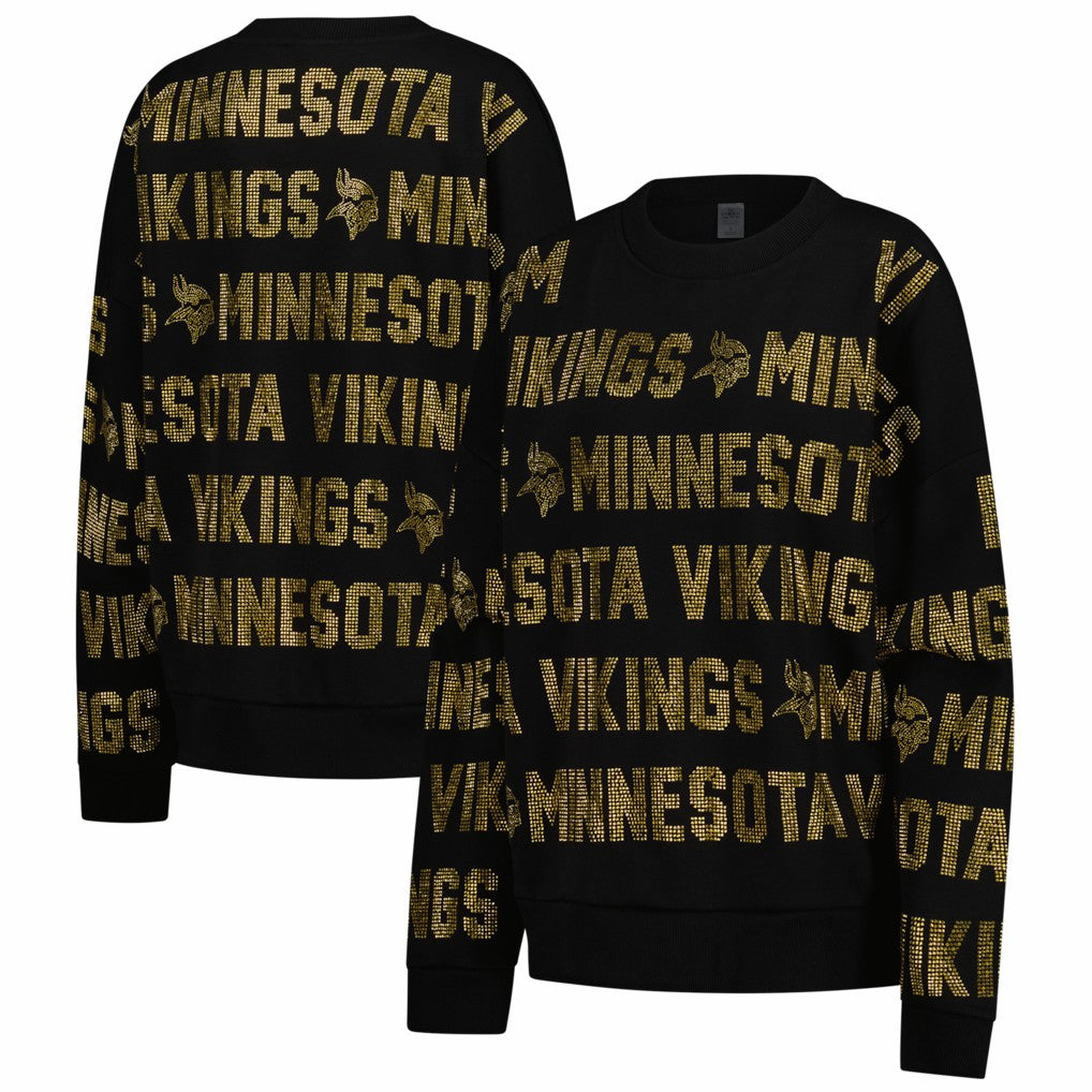 NFL Minnesota Vikings Gameday Couture Women's Oversized Hype Era Rhinestone Text Sweatshirt