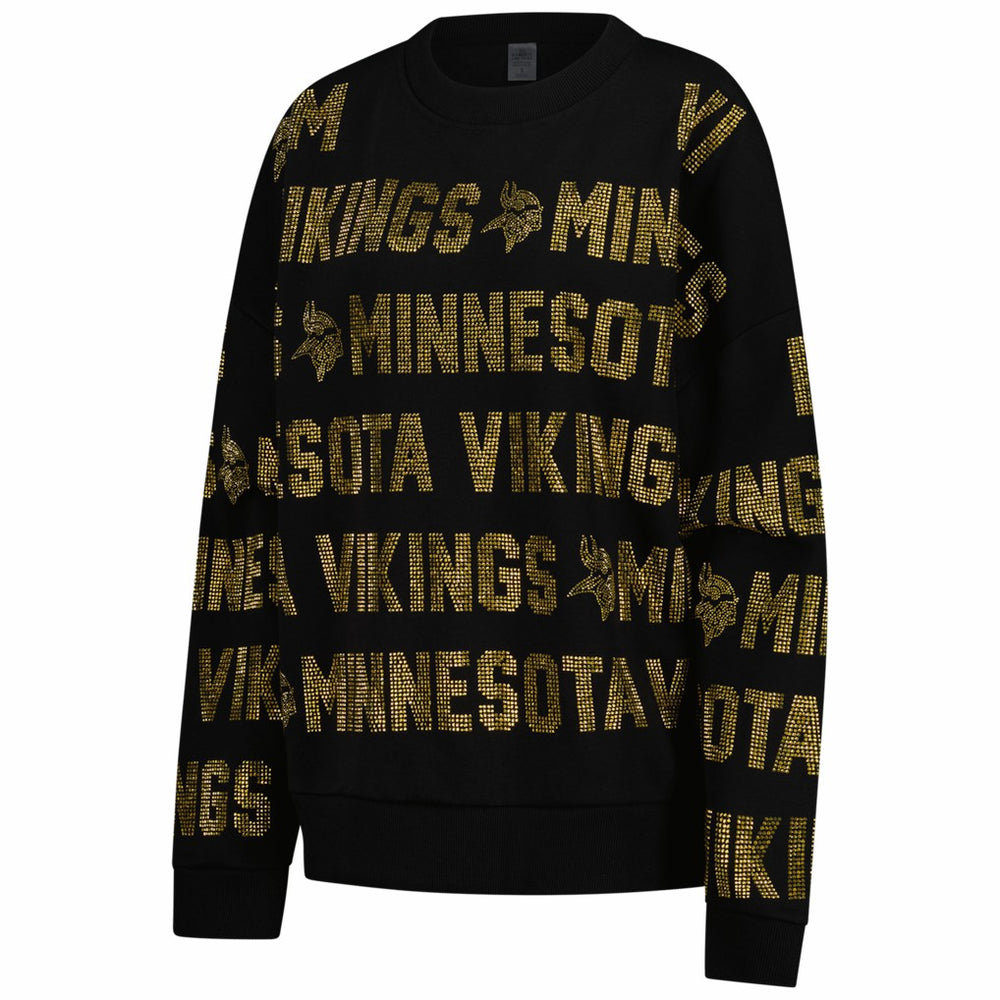 NFL Minnesota Vikings Gameday Couture Women's Oversized Hype Era Rhinestone Text Sweatshirt