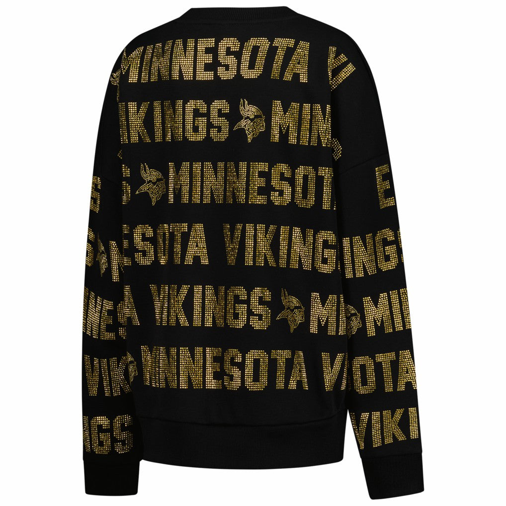NFL Minnesota Vikings Gameday Couture Women's Oversized Hype Era Rhinestone Text Sweatshirt